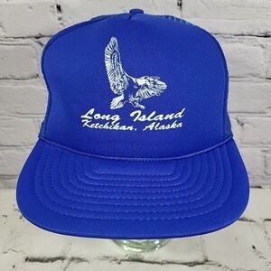 Vintage Ketchikan Alaska Trucker Hat Mens Blue Eagle Logo Rope Mesh Snapback Cap